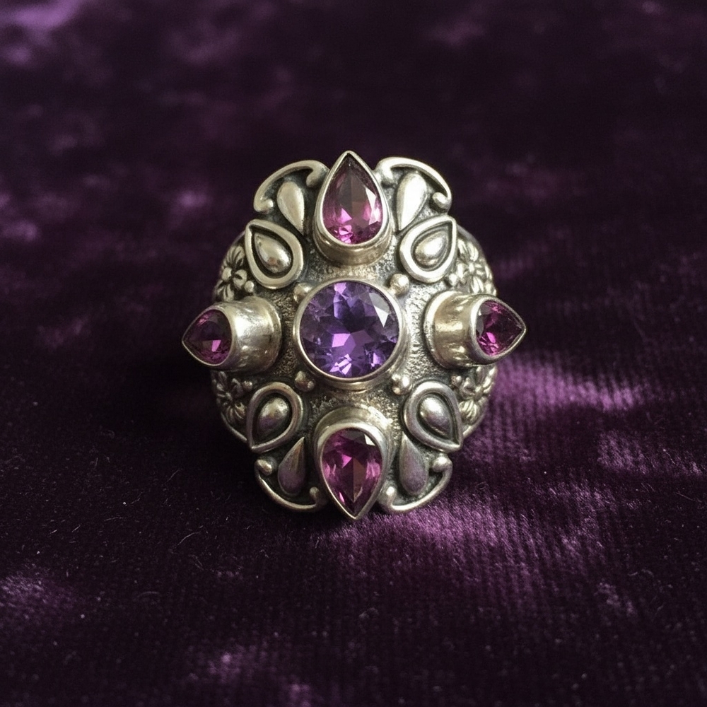 Orissa Rhodolite Garnet Cigar Band Style Sterling Silver Ring